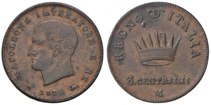 MILANO Napoleone (1805-1814) 3 Centesimi 1810 – Gig. 225 CU (g 6,25) Screpolatur...