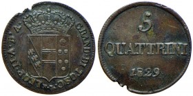 FIRENZE Leopoldo II (1824-1859) 5 Quattrini 1829 – MIR 463/3 MI (g 3,34) RRR Mancanza di metallo
BB