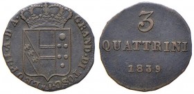 FIRENZE Leopoldo II di Lorena (1824-1859) 3 Quattrini 1839 – MIR 464/12 MI (g 1,77) R tondello ritoccato
qBB