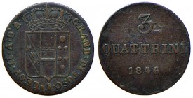 FIRENZE Leopoldo II di Lorena (1824-1859) 3 Quattrini 1846 – MIR 464/16 MI (g 1,88) R difetti di conio
qBB