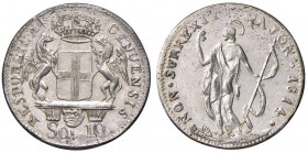 GENOVA Repubblica (1814) 10 Soldi 1814 – cfr. Gig. 1 AG (g 1,93) Interessante falso d’epoca (?)
SPL