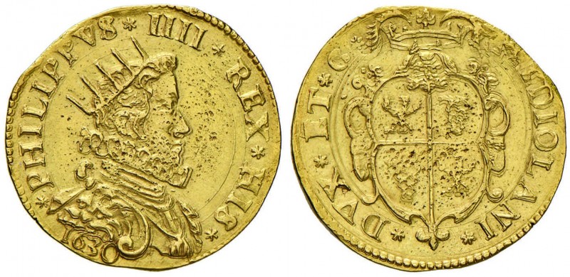 MILANO Filippo IV (1621-1665) Quadrupla 1630 – MIR 359/6 AU (g 12,81) R Screpola...