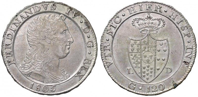 NAPOLI Ferdinando IV (1799-1805) Piastra 1805 – Magliocca 392 AG (g 27,47) Picco...