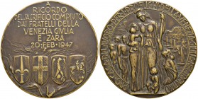 VENEZIA Medaglia 1947 A ricordo del sacrificio compiuto di fratelli della Venezia Giulia e Zara – Opus: Affer – AE (g 326 – Ø 80 mm) Colpi al bordo
B...