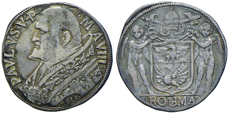 Paolo V (1605-1621) Testone 1613 A. VIII – Munt. 21 AG (g 9,40) RRR
BB/BB+