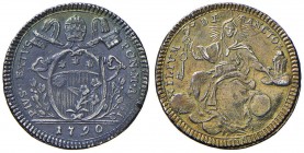 Pio VI (1774-1779) Quinto di scudo 1790 A. XVI – Munt. 46a AG (g 5,25) Lucidata, possibile provenienza da doratura
BB+