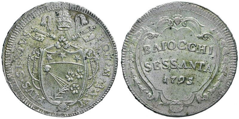 Pio VI (1774-1799) 60 Baiocchi 1795 A. XXI – Nomisma 86 MI (g 22,89) R Piccole m...