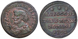Pio VI (1775-1799) Sampietrino 1797 – CNI 346; Munt. 99a CU (g 16,16) Bella patina, screpolatura al D/
SPL+
