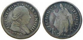 Pio VI (1774-1799) Bologna – Muraiola da 4 bolognini 1778 – Munt. 235 MI (g 3,29) Graffi al D/
MB