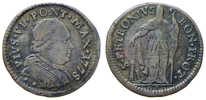 Pio VI (1774-1799) Bologna – Muraiola da 2 bolognini 1778 – Munt. 245 MI (g 1,53...