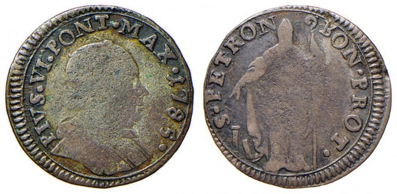 Pio VI (1774-1799) Bologna – Muraiola da 2 bolognini 1785 – Munt. 247a MI (g 1,6...