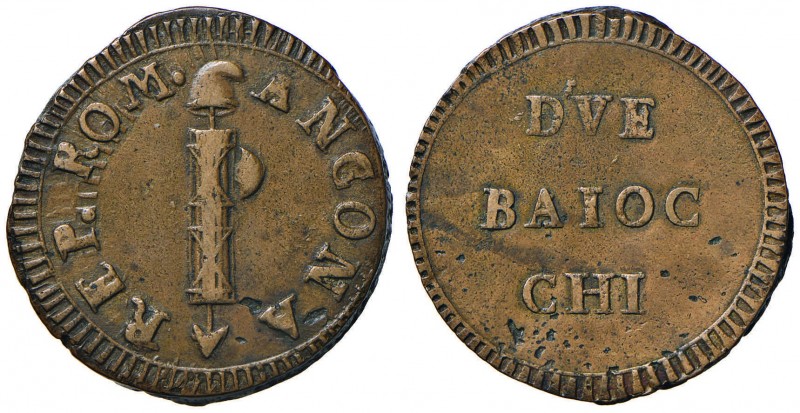 Repubblica romana (1798-1799) Ancona – 2 Baiocchi – Bruni 1 CU (g 22,09) R Poros...