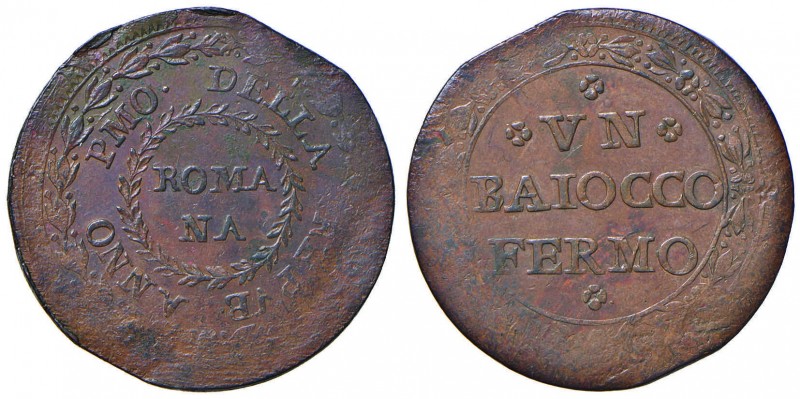 Repubblica Romana (1798-1799) Fermo – Baiocco – Bruni 33 CU (g 11,06) RR Coniazi...