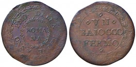 Repubblica Romana (1798-1799) Fermo – Baiocco – Bruni 33 CU (g 11,06) RR Coniazione debole ai bordi
SPL