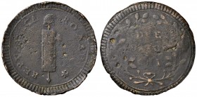 Repubblica Romana (1798-1799) 2 Baiocchi – Bruni (zecca incerta, indicata come “estremamente rara”) 10 CU (g 18,07 – h 12 – Ø 35 mm) RRRR Graffi e scr...