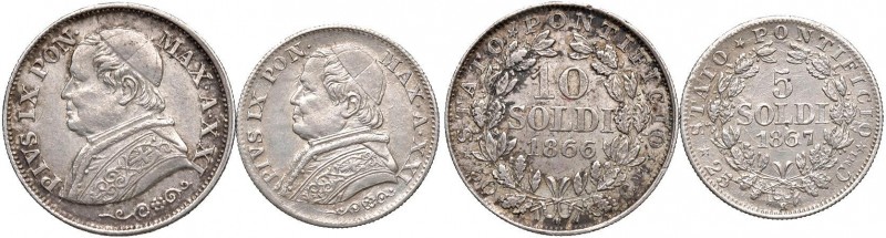 Pio IX (1846-1870) 10 Soldi 1866 A. XXI, 5 Soldi 1866 A. XXI – AG Lotto di due m...