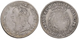 Carlo Emanuele III (1730-1773) Quarto di scudo 1764 – Nomisma 186 AG (g 8,55) Colpetti al bordo
qBB