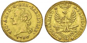 Vittorio Amedeo III (1773-1796) Mezza doppia 1786 – Nomisma 308; MIR 984a AU (g 4,54)
qSPL