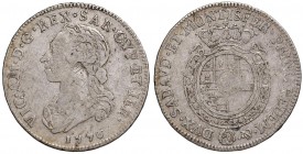 Vittorio Amedeo III (1773-1796) Quarto di scudo 1776 – Nomisma 349 AG (g 8,37) R Graffi al D/
MB/MB+