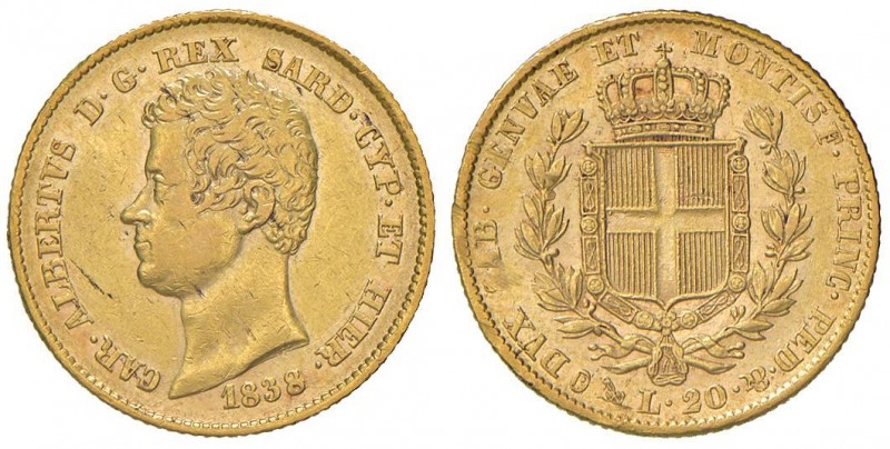 Carlo Alberto (1831-1849) 20 Lire 1838 G – Nomisma 649 AU Difetto al bordo del R...