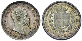 Vittorio Emanuele II (1849-1861) 50 Centesimi 1860 M – Nomisma 818 AG
SPL+/qFDC