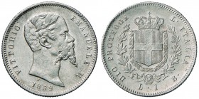 Vittorio Emanuele II re eletto (1859-1861) Lira 1859 B – Nomisma 829 AG R
SPL+/qFDC