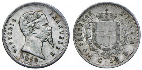 Vittorio Emanuele II re eletto (1859-1861) 50 Centesimi 1859 B – Nomisma 834 AG R Piccola screpolatura al ciglio del D/
qSPL/SPL