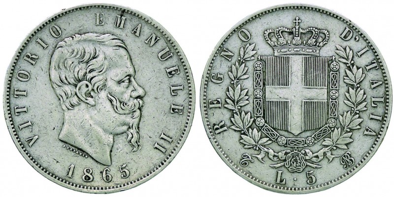 Vittorio Emanuele II (1861-1878) 5 Lire 1865 Torino – Nomisma 882 AG R Graffiett...