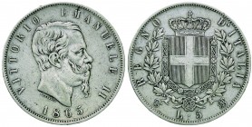 Vittorio Emanuele II (1861-1878) 5 Lire 1865 Torino – Nomisma 882 AG R Graffietti diffusi
qBB