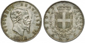 Vittorio Emanuele II (1861-1878) 5 Lire 1871 M – Nomisma 889 AG Minimi colpetti al bordo
FDC
