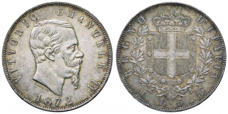 Vittorio Emanuele II (1861-1878) 5 Lire 1872 M – Nomisma 891 AG Graffi al R/
SP...