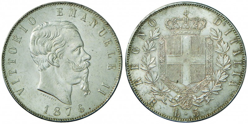 Vittorio Emanuele II (1861-1878) 5 Lire 1876 R – Nomisma 900 AG Minimi segnetti ...