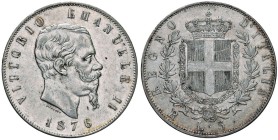 Vittorio Emanuele II (1861-1878) 5 Lire 1876 R – Nomisma 900 AG
SPL