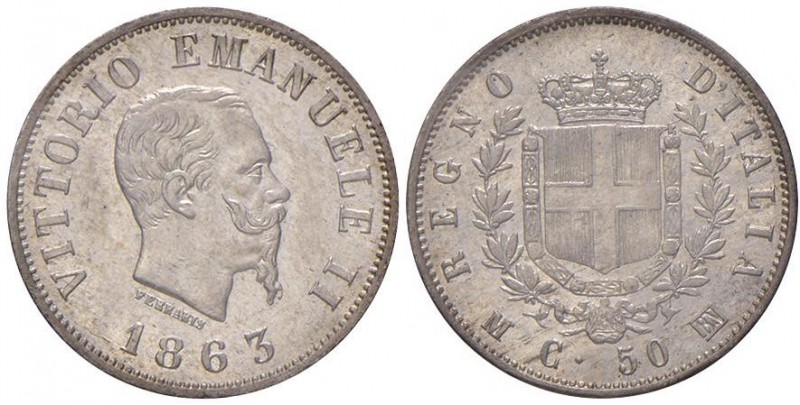 Vittorio Emanuele II (1861-1878) 50 Centesimi 1863 M stemma – Nomisma 923 AG R S...