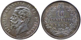 Vittorio Emanuele II (1861-1878) 10 Centesimi 1863 ssz (Parigi) – Nomisma 940 CU Sigillato FDC da Testa Pietro Paolo
FDC