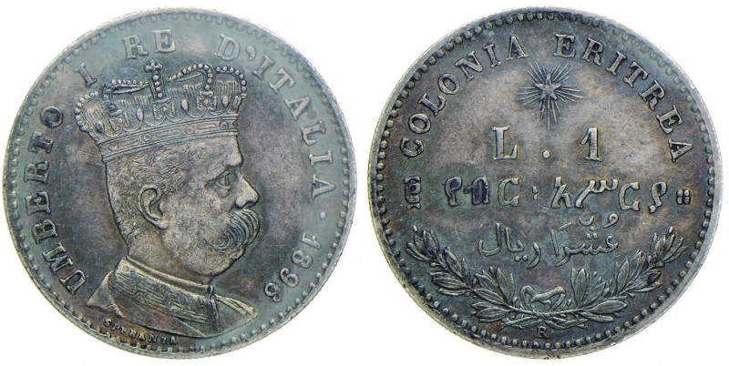 Umberto I (1878-1900) Eritrea - Lira 1896 – Nomisma 1043 AG Intensa patina
SPL...