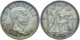 Vittorio Emanuele III (1900-1946) 20 Lire 1928 – Nomisma 1085 AG Sigillato SPL/FDC da Angelo Bazzoni
SPL/FDC