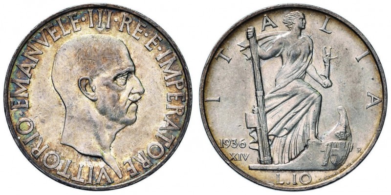 Vittorio Emanuele III (1900-1946) 10 Lire 1936 – Nomisma 1121 AG Minimi colpetti...