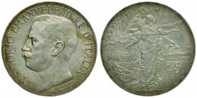 Vittorio Emanuele III (1900-1946) 5 Lire 1911 – Nomisma 1129 AG R Minimi colpetti al bordo ma bell’esemplare
qFDC