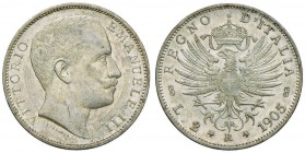 Vittorio Emanuele III (1900-1946) 2 Lire 1905 – Nomisma 1155 AG Minimi graffietti al D/ ma di conservazione eccezionale e con fondi lucenti al R/
FDC...