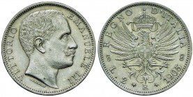 Vittorio Emanuele III (1900-1946) 2 Lire 1905 – Nomisma 1155 AG Minimo graffietto sul collo al D/
qFDC