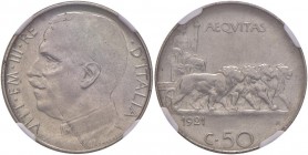 Vittorio Emanuele III (1900-1946) 50 Centesimi 1921 R – Nomisma 1238 NI In slab NGC AU53 4786422-004
SPL