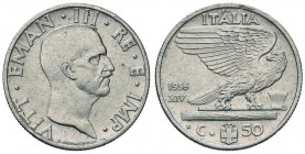 Vittorio Emanuele III (1900-1946) 50 Centesimi 1936 – Nomisma 1253 NI R Minimi segnetti
SPL