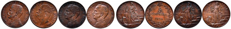 Vittorio Emanuele III (1900-1946) Lotto di quattro monete da 5 centesimi come da...