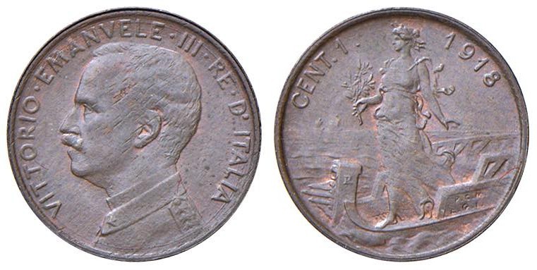 Vittorio Emanuele III (1900-1946) Centesimo 1918 – Nomisma 1406 CU Striature al ...