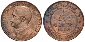 Vittorio Emanuele III (1900-1946) Somalia - 4 Bese 1923 – Nomisma 1433 CU Piccola mancanza sulla tempia al D/
SPL+