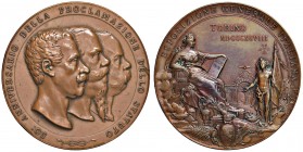 MEDAGLIE DEI SAVOIA Medaglia 1898 Esposizione generale italiana di Torino – Opus: Johnson – AE (g 83,55 – Ø 51 mm) Colpi al bordo
BB