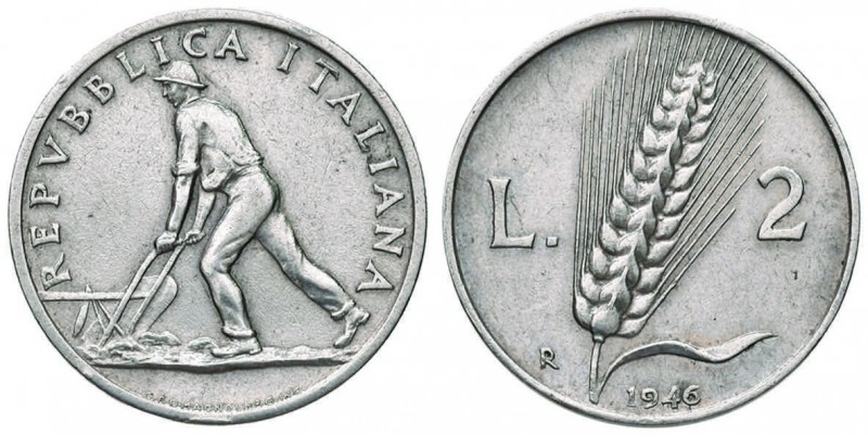 REPUBBLICA ITALIANA (1946-) 2 Lire 1946 – IT R Colpetto al bordo
BB+