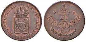 AUSTRIA Francesco II (1792-1835) Quarto di Kreuzer 1816 A – CU (g 2,06) Zone di rame rosso
SPL+