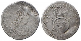 FRANCIA Luigi XIV (1643-1715) – 10 Sols 1702 – AG (g 2,06) Tondello piegato
MB